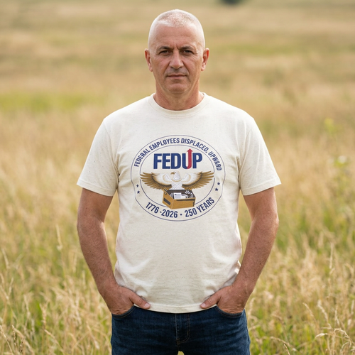 FEDUP Ironic Eagle tee — graphic tee featuring a federal eagle seal design about career transitions